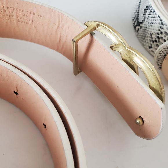 Set of 3 Women Faux Leather Belts Black White Snakeskin Gold Double Ring Buckle main image 13